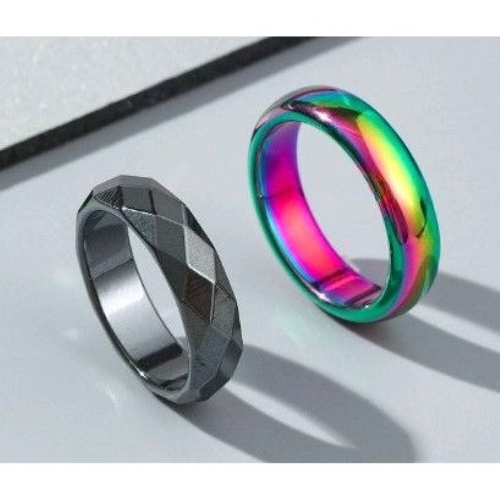 Holographic and Hematite Look Rings QTY 2